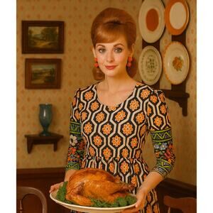 Vintage 60s Hobnobber Naturally Maxi Dress 70s Floral Geometric Long Sleeve